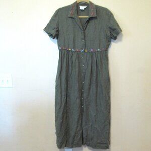 Vintage Spencer Tyler 100% Linen Cottagecore Prairie Embroidered Maxi Dress sz S